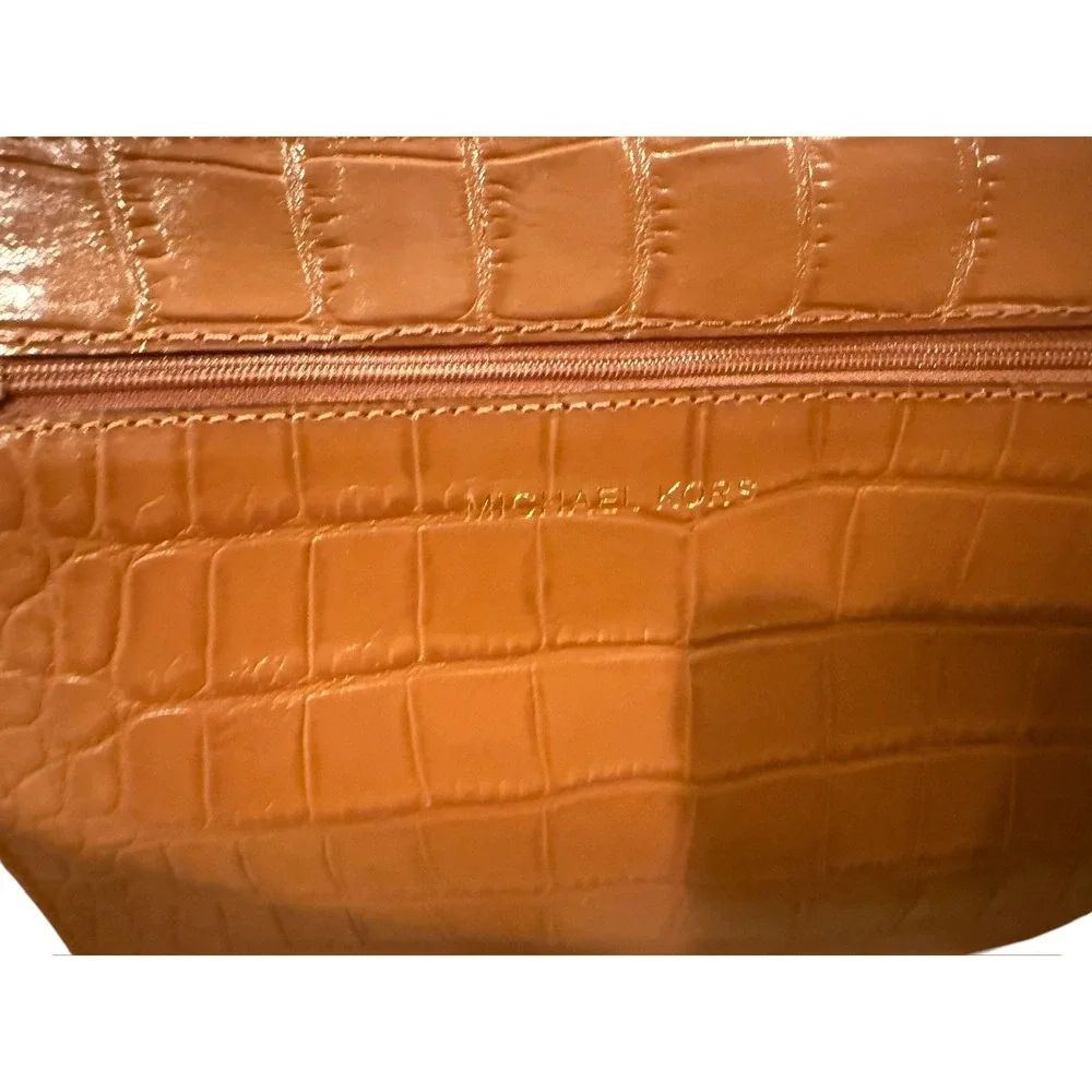 Michael Kors Fulton Canvas Large Tote Ecru Luggage Croc Embossed Bag 30S3GFCT3C